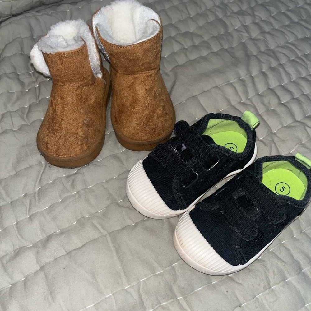 Boots and Black Velcro Sneakers Toddler Shoe Bundle Girls Size 5